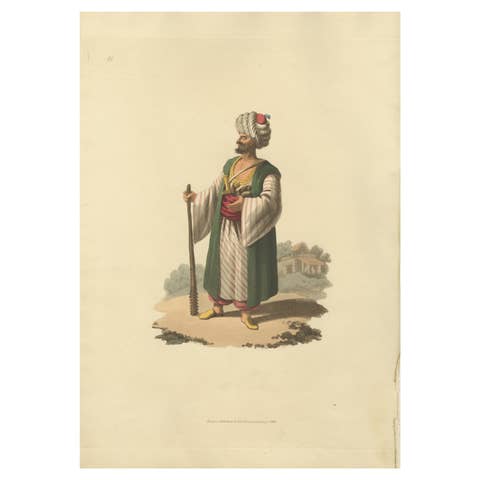 Antique Print of Caramanian Soldier, Hand-Colored Aquatint, 1818