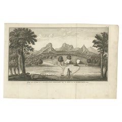 Antique Print of an Encampment on Juan Fernández Island, Chile, 1748