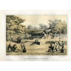 Impression ancienne d'un camp sur les îles Ryukyu, Japon, 1856