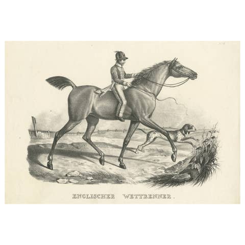 Mid-18th Century Lithograph of English Racehorse Antique Print
