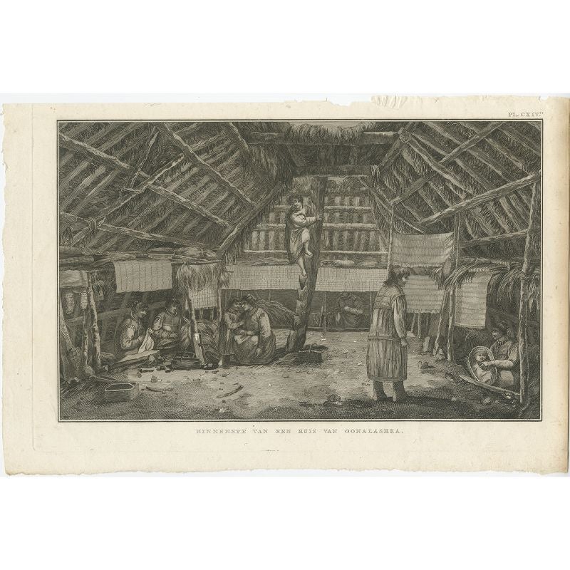Antique Print of an Eskimo House in Oonalashka 'English Bay' or Unalaska by Cook
