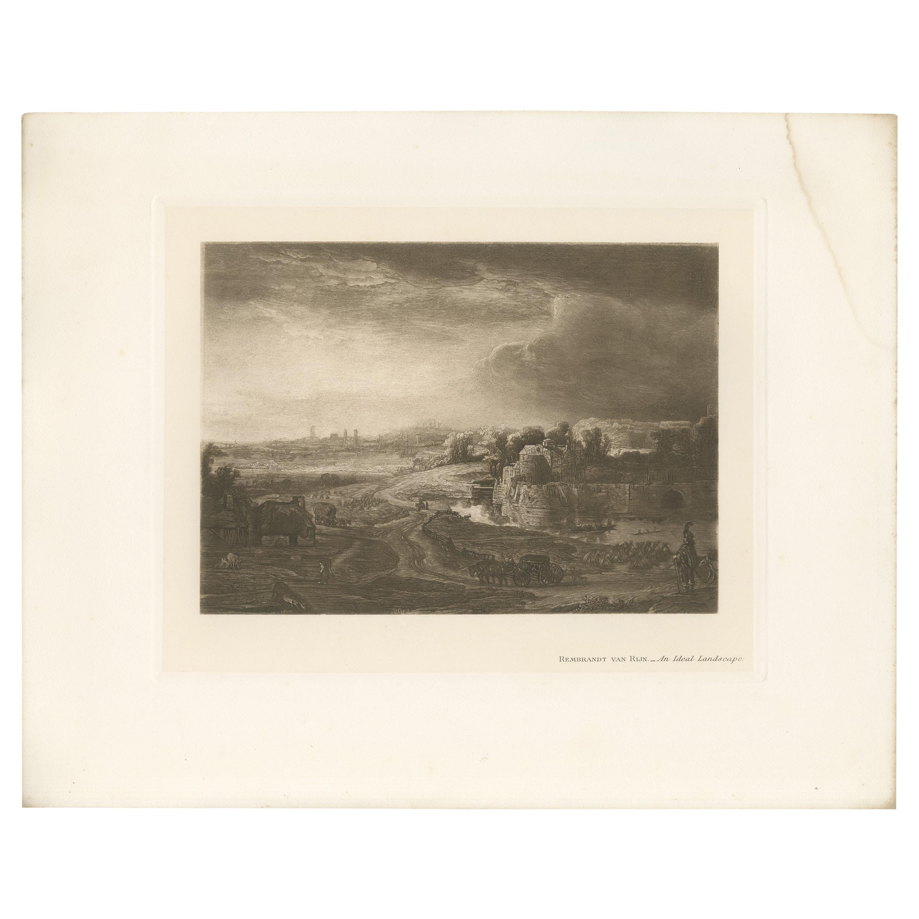 Impression ancienne d'un paysage idéal réalisé d'après Rembrandt van Rijn '1902'