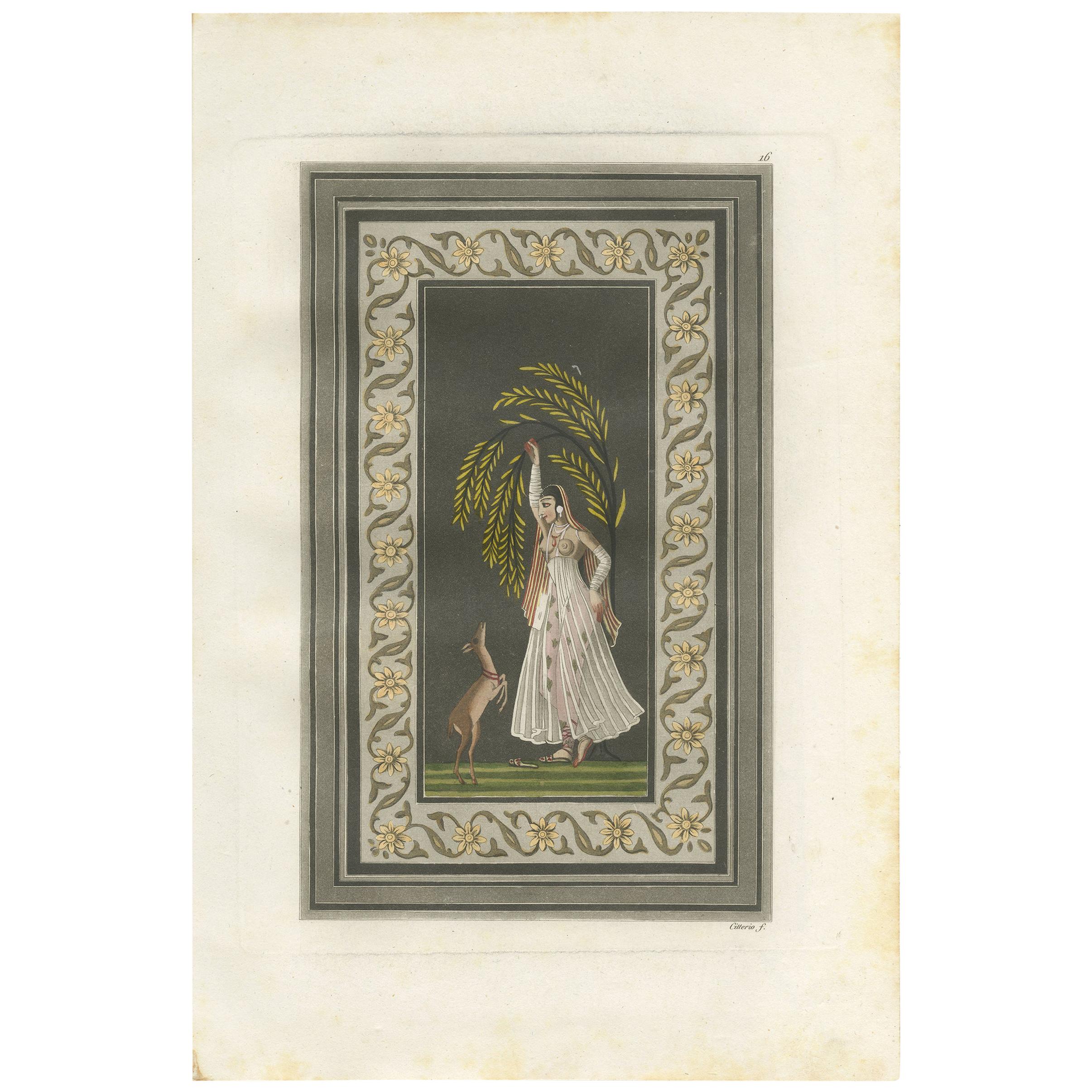 Impression ancienne d'une fille indienne par Ferrario '1831'