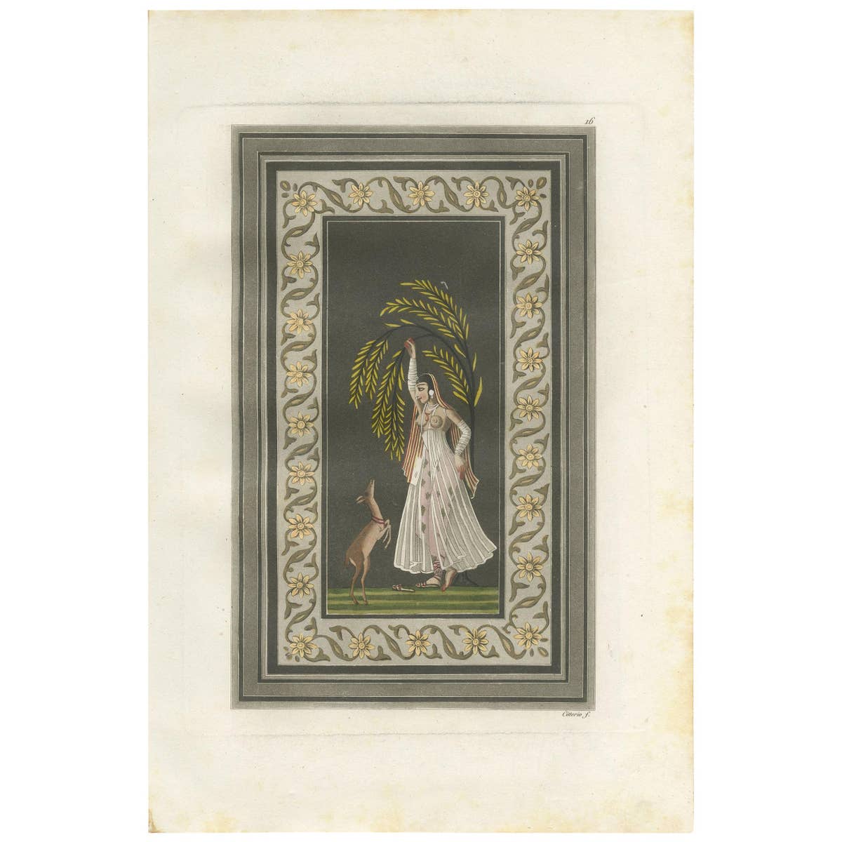 Antique Print of an Indian Girl by Ferrario '1831'