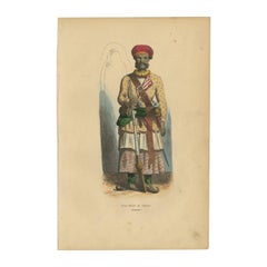 Gravure ancienne d'un officier indien Sepoy, 1843