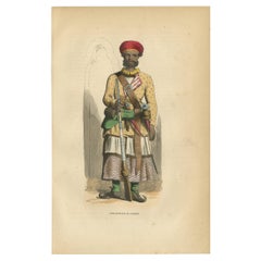 Antique Print of an Indian Sepoy Officer by Wahlen, '1843'