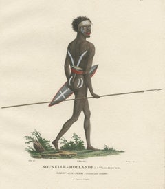 Antique Hand-Colored Print of an Indigenous Australian Man by Peron 'circa 1810'