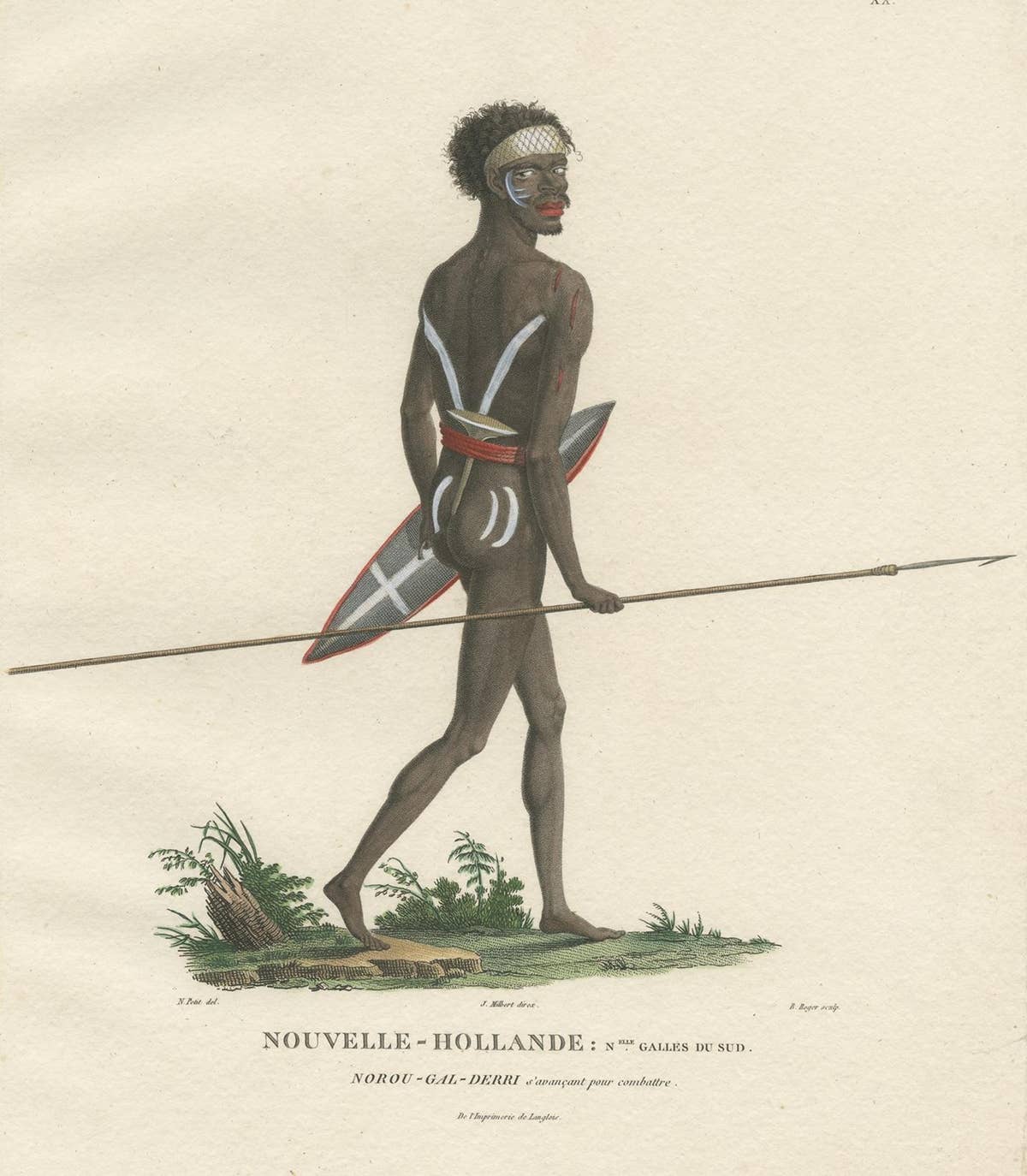 Antique Hand-Colored Print of an Indigenous Australian Man by Peron 'circa 1810'