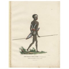 Antiker handkolorierter Druck eines einheimischen australischen Mannes von Peron, um 1810