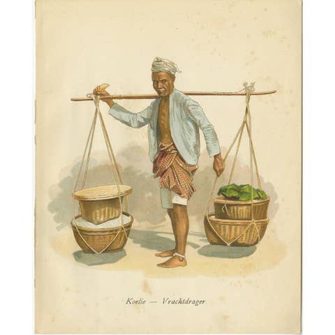 Antique Print of Indonesian Carrier or 'Koelie', 1909
