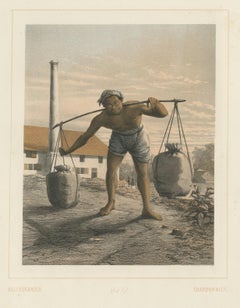 Antique Print of an Indonesian Coal Miner by Van Pers, circa 1850