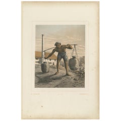 Impression ancienne d'un mineur de charbon indonésien par Van Pers:: vers 1850