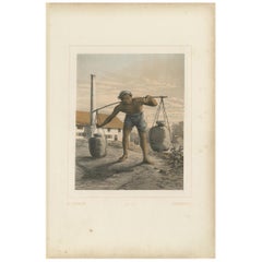 Antique Print of an Indonesian Coal Miner by Van Pers, circa 1850