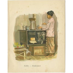 Vintage Print of Indonesian Kitchen-Maid or 'Kokkie', 1909