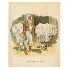 Impression ancienne d'un homme indonésien faisant la laine, 1909