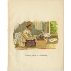 Vintage Print of an Indonesian Tailor, 1909
