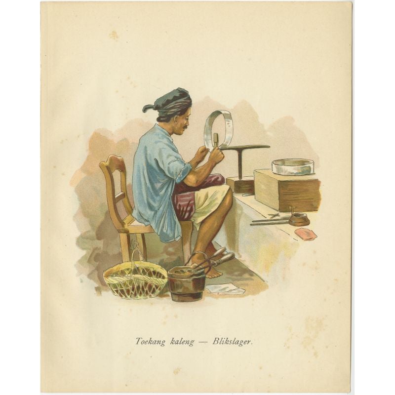 Antique Print of an Indonesian Tin Laborer, 1909 For Sale