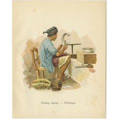 Antique Print of an Indonesian Tin Laborer, 1909