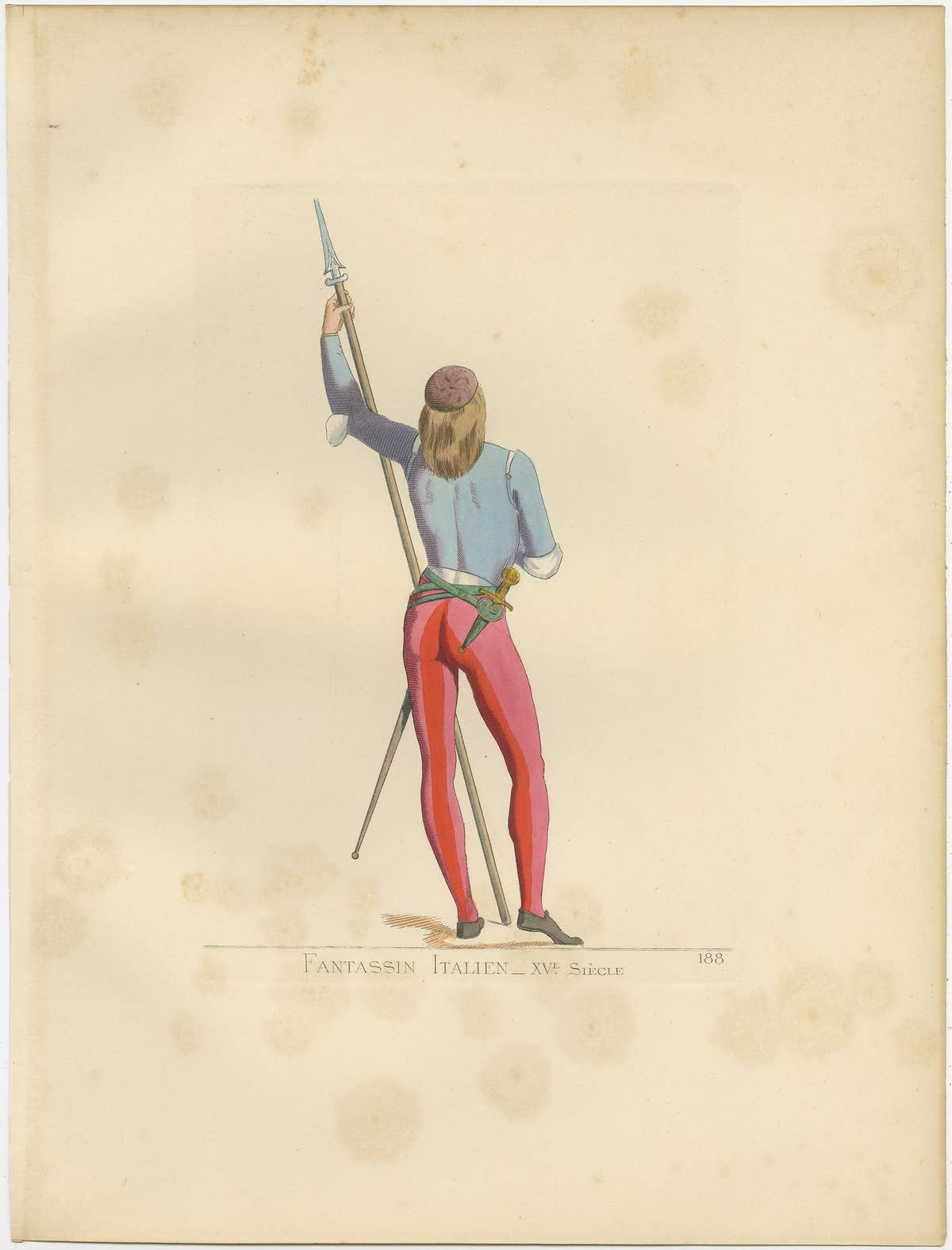 Antique Print of an Infantry Soldier, Italy, 15th Century, by Bonnard, 1860