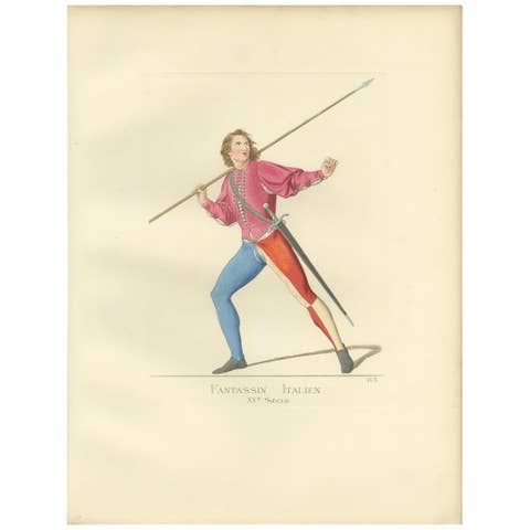 Antique Print of an Infantry Soldier, Italy, 15th Century, by Bonnard, 1860