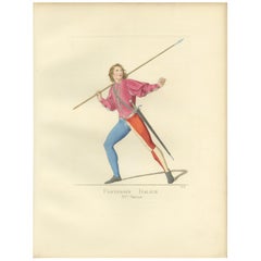 Antique Print of an Infantry Soldier, Italy, 15th Century, by Bonnard, 1860