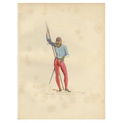 Antique Print of an Infantry Soldier, Italy, 15th Century, by Bonnard, 1860