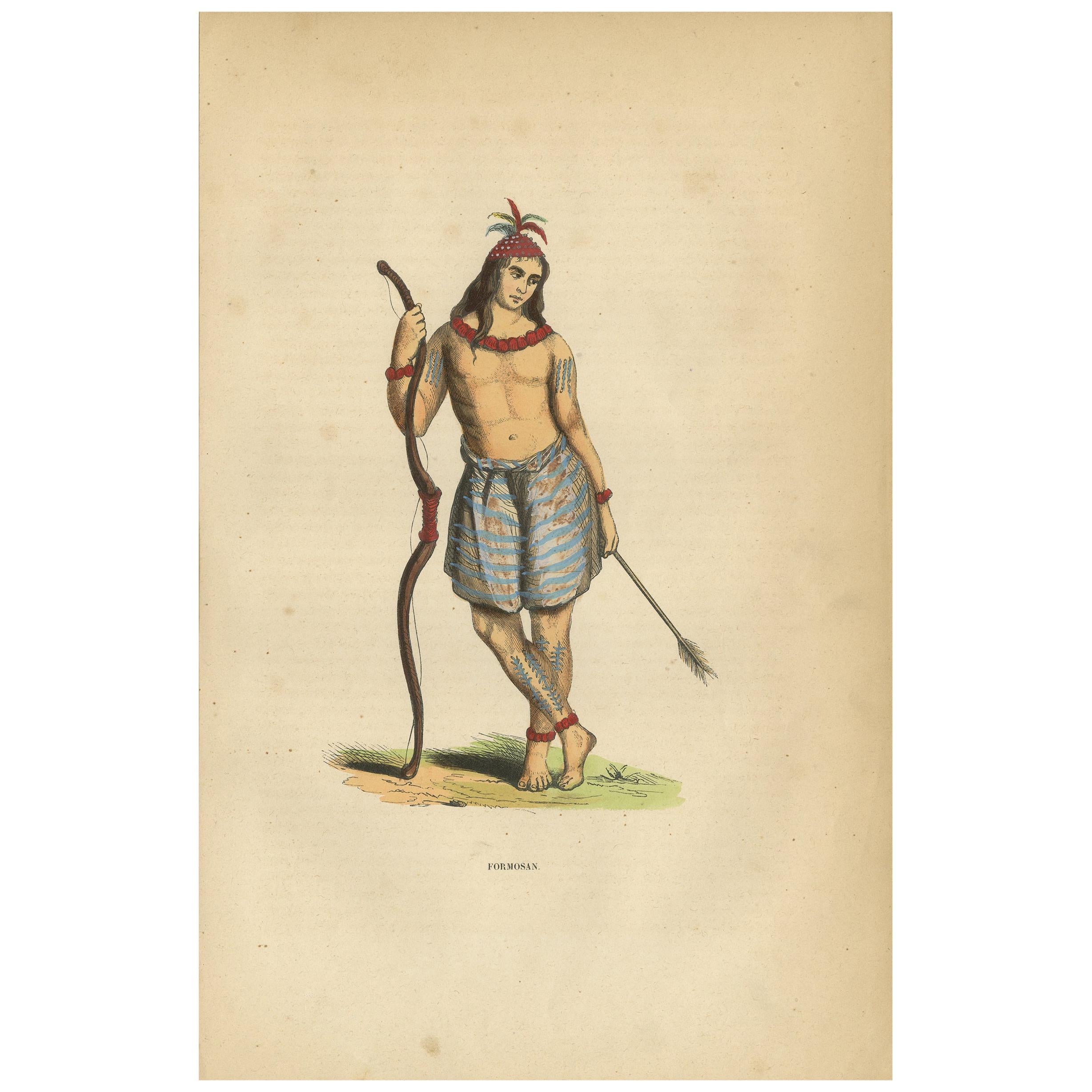 Antique Print of an Inhabitant of Formosa by Wahlen '1843' For Sale