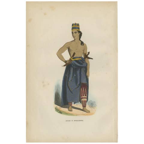 Antique Print of an Inhabitant of Java in Costume by H. Berghaus, 1855