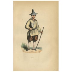 Antique Print of an Inhabitant of Korea by Wahlen '1843'