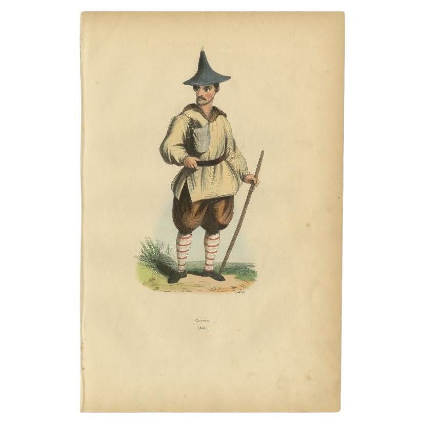 Antique Print of an Inhabitant of Korea by Wahlen, 1843 For Sale