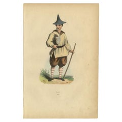Antique Print of an Inhabitant of Korea by Wahlen, 1843