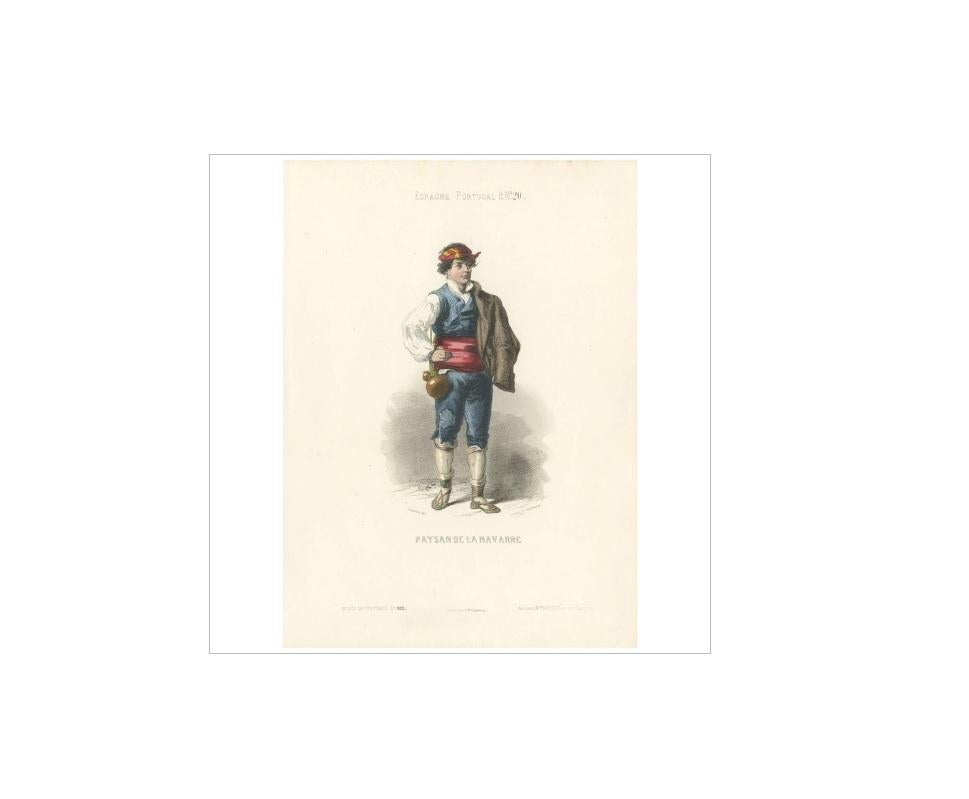 Antique Print of an Inhabitant of Navarre 'Spain' by Geoffrey, circa 1850 In Good Condition For Sale In Langweer, NL