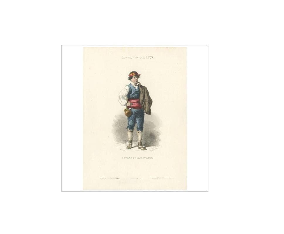 Antique Print of an Inhabitant of Navarre 'Spain' by Geoffrey, circa 1850