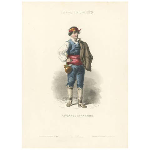 Antique Print of an Inhabitant of Navarre 'Spain' by Geoffrey, circa 1850