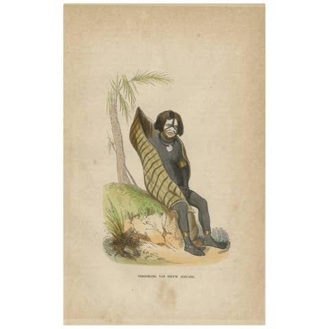 Antique Print of an Inhabitant of New Ireland 'Papua Guinea' by H. Berghaus 1855