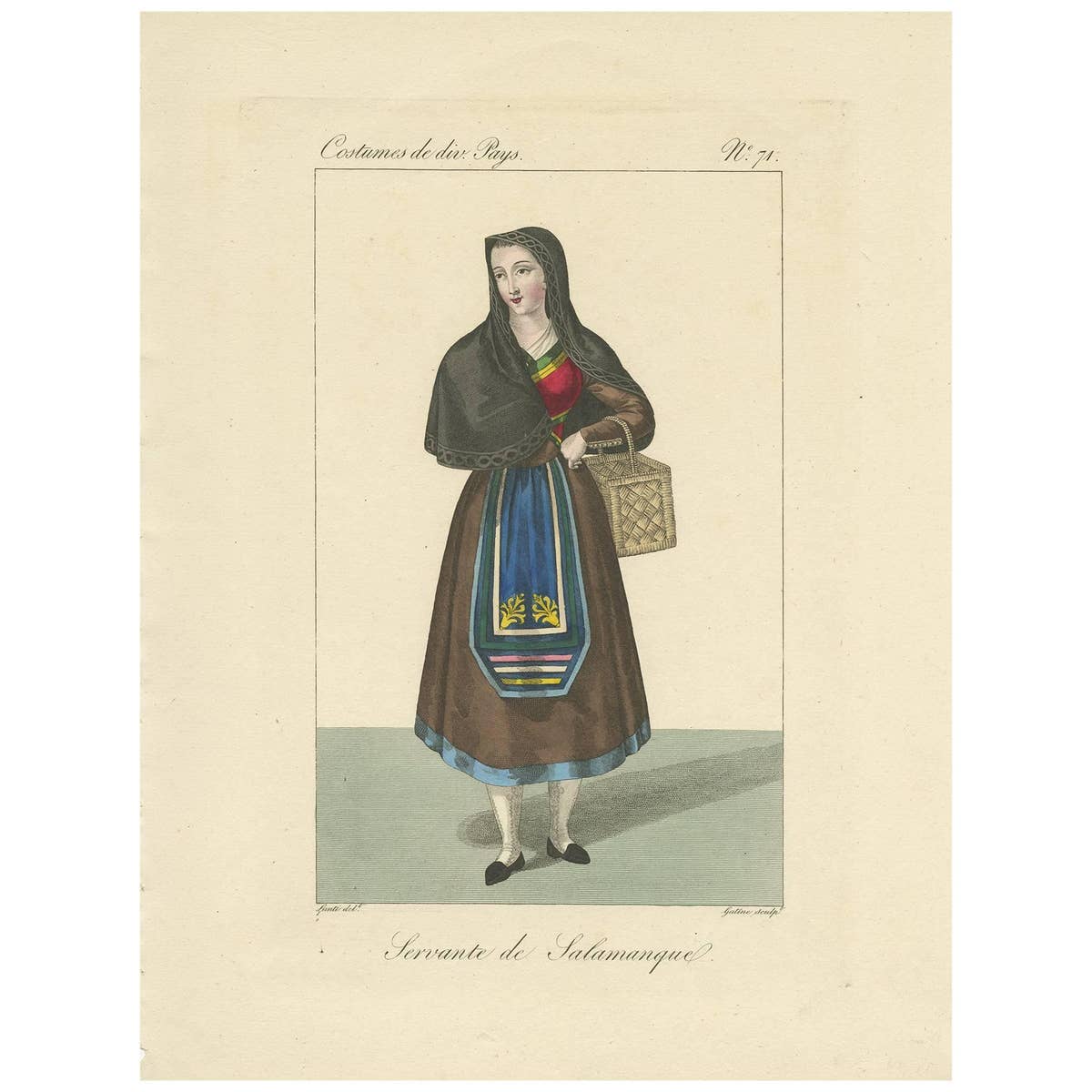 Antique Print of an Inhabitant of Salamanca 'Spain' by Gatine, 1827