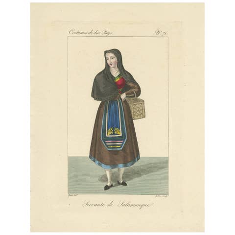 Antique Print of an Inhabitant of Salamanca 'Spain' by Gatine, 1827