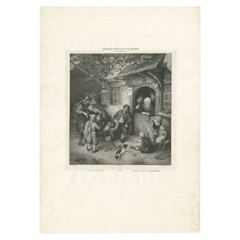 Impression ancienne d'un paysage de village intéressant réalisée d'après Van Ostade, vers 1828 en vente