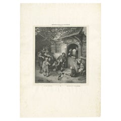 Impression ancienne d'un paysage de village intéressant réalisée d'après Van Ostade, vers 1828