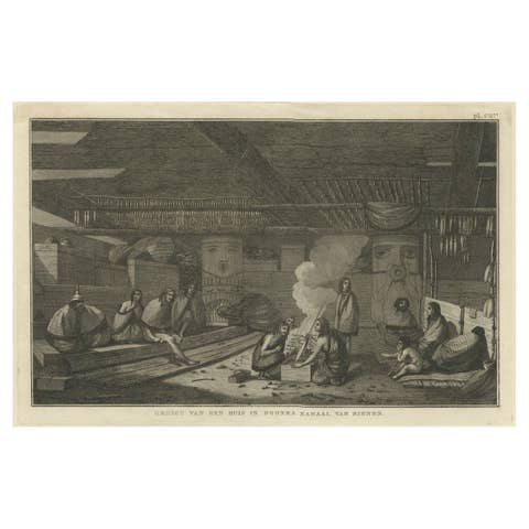Interior of a Nootka House, Vancouver Island – Cook Voyage Engraving c.1795