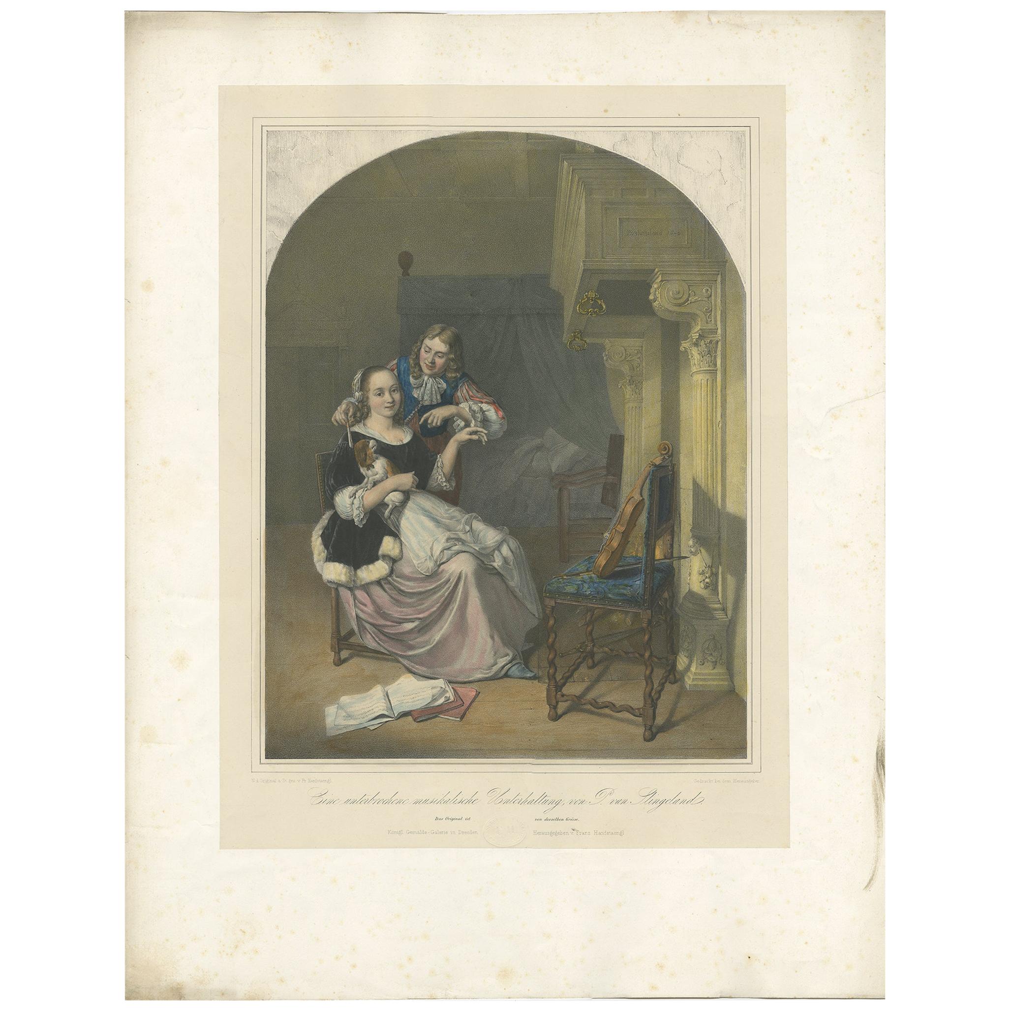 Antique Print of an Interrupted Music Lesson, circa 1840 For Sale