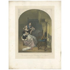 Antique Print of an Interrupted Music Lesson, circa 1840