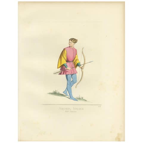 Antique Print of an Italian Archer, 14th Century, by Bonnard, 1860