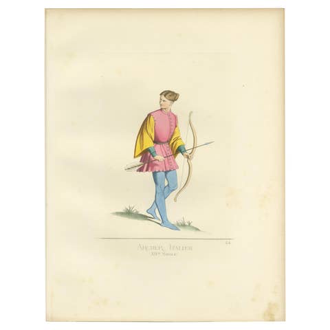 Antique Print of an Italian Archer, 14th Century, by Bonnard, 1860