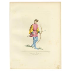 Antiker Druck eines italienischen Bogenschützen, 14. Jahrhundert, von Bonnard, 1860