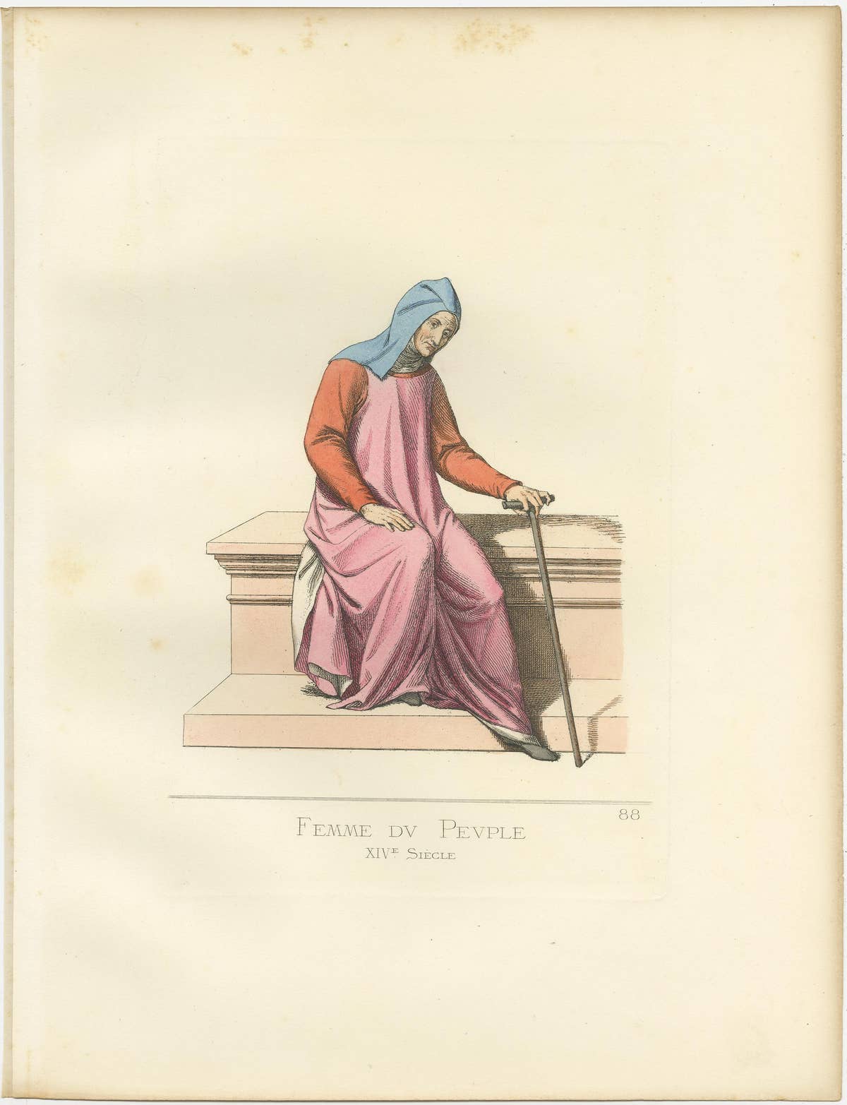Antique Print of an Italian 'Common' Woman, 14th Century, by Bonnard, 1860