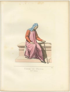 Stampa antica di una donna "comune" italiana del XIV secolo, di Bonnard, 1860
