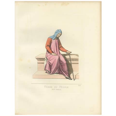 Antique Print of an Italian 'Common' Woman, 14th Century, by Bonnard, 1860