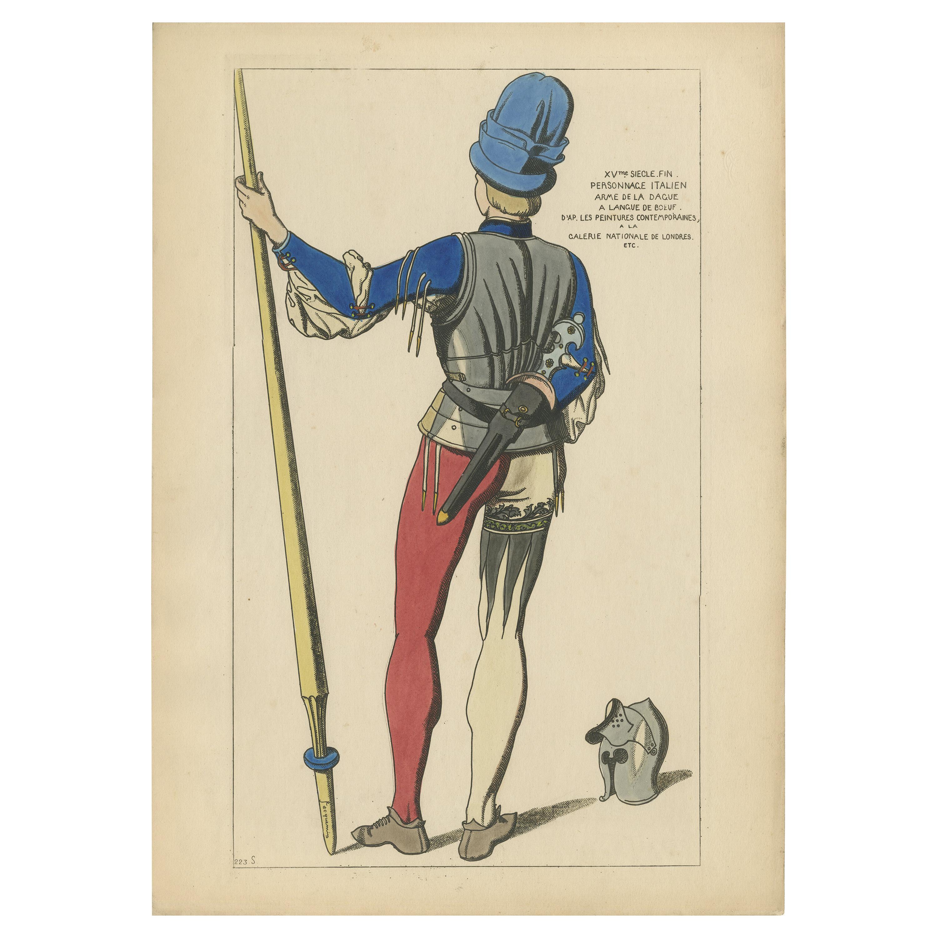 Antique Print of an Italian Man Armed with a Dagger by Jacquemin, 'c.1870' For Sale