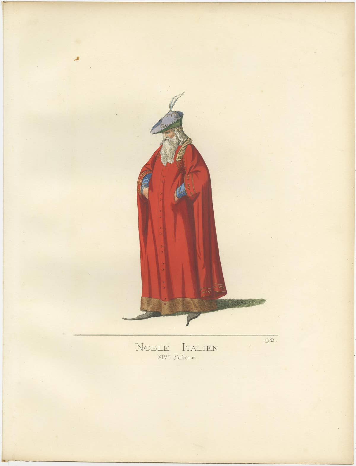 Antique Print of an Italian Nobleman, 14th Century, by Bonnard, 1860